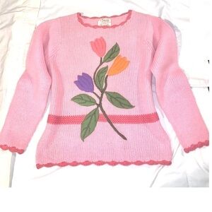 Vintage Joyce Sportswear 100% Wool Sweater Floral Needlework 1950s size 38